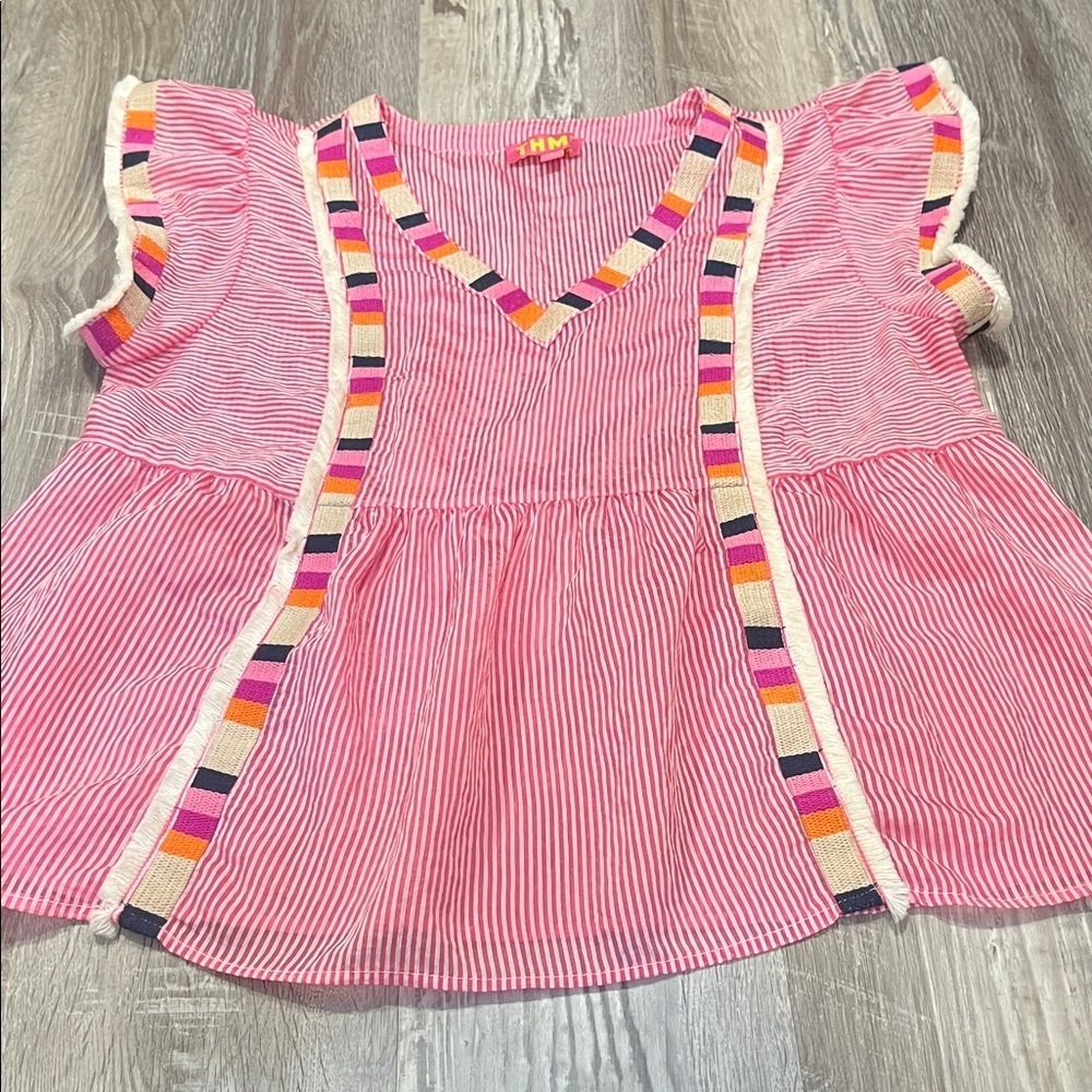 THML Blouse with Pink Stripes and Colorful Accents Sizes Small